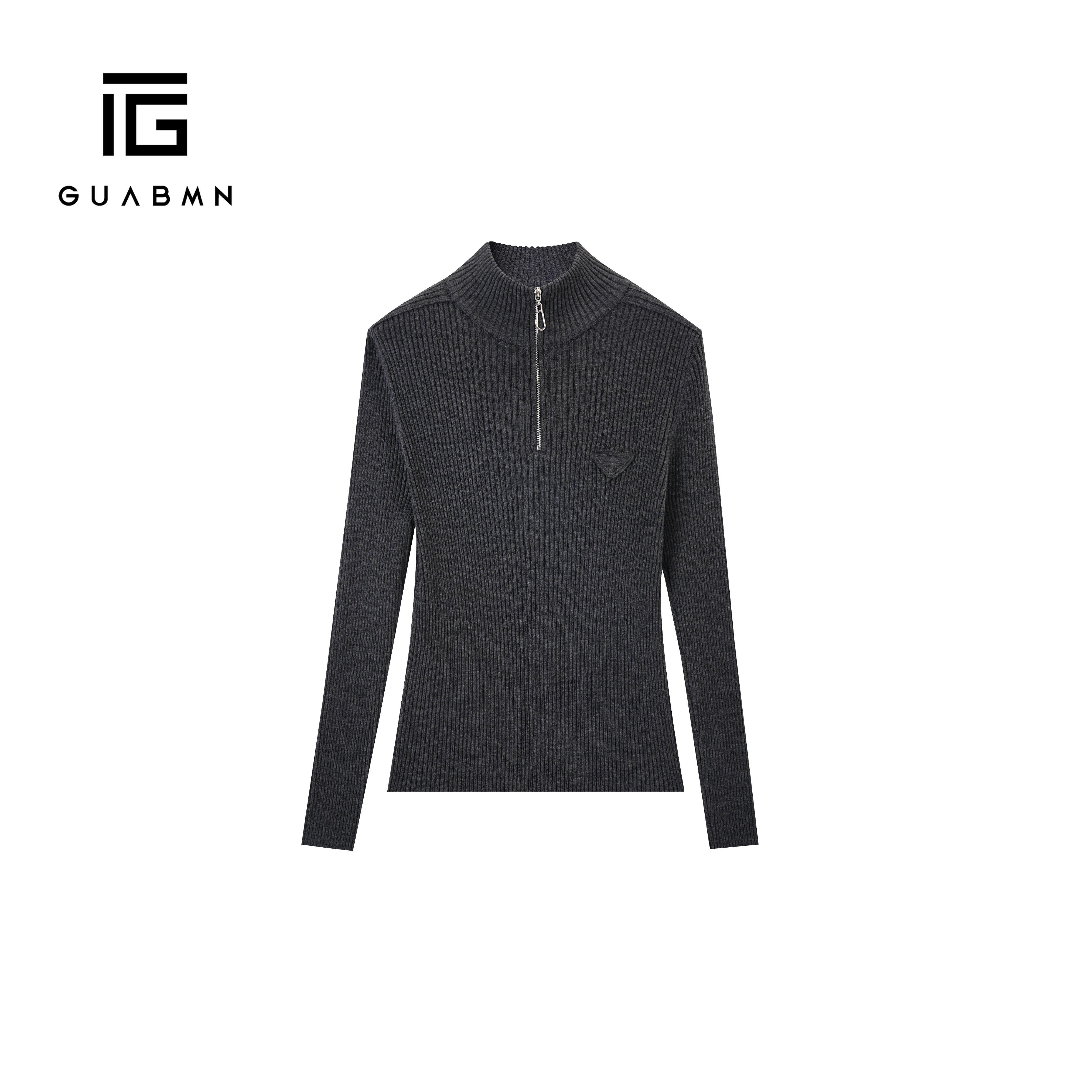 GUABMN2025秋季新款高级半拉链针织上衣简约修身针织衫3750