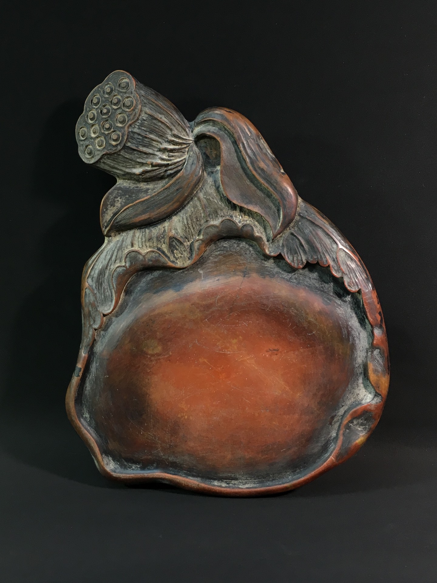  旧藏红丝砚 一品清莲，上乘石料，天然色彩无比艳丽，收藏赏用珍品