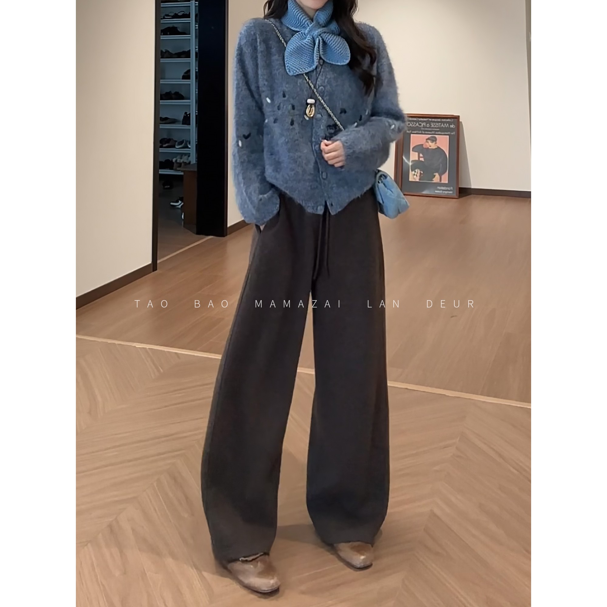 【复古诗篇】阔腿显瘦慵懒松弛感松紧高腰拖地休闲裤女