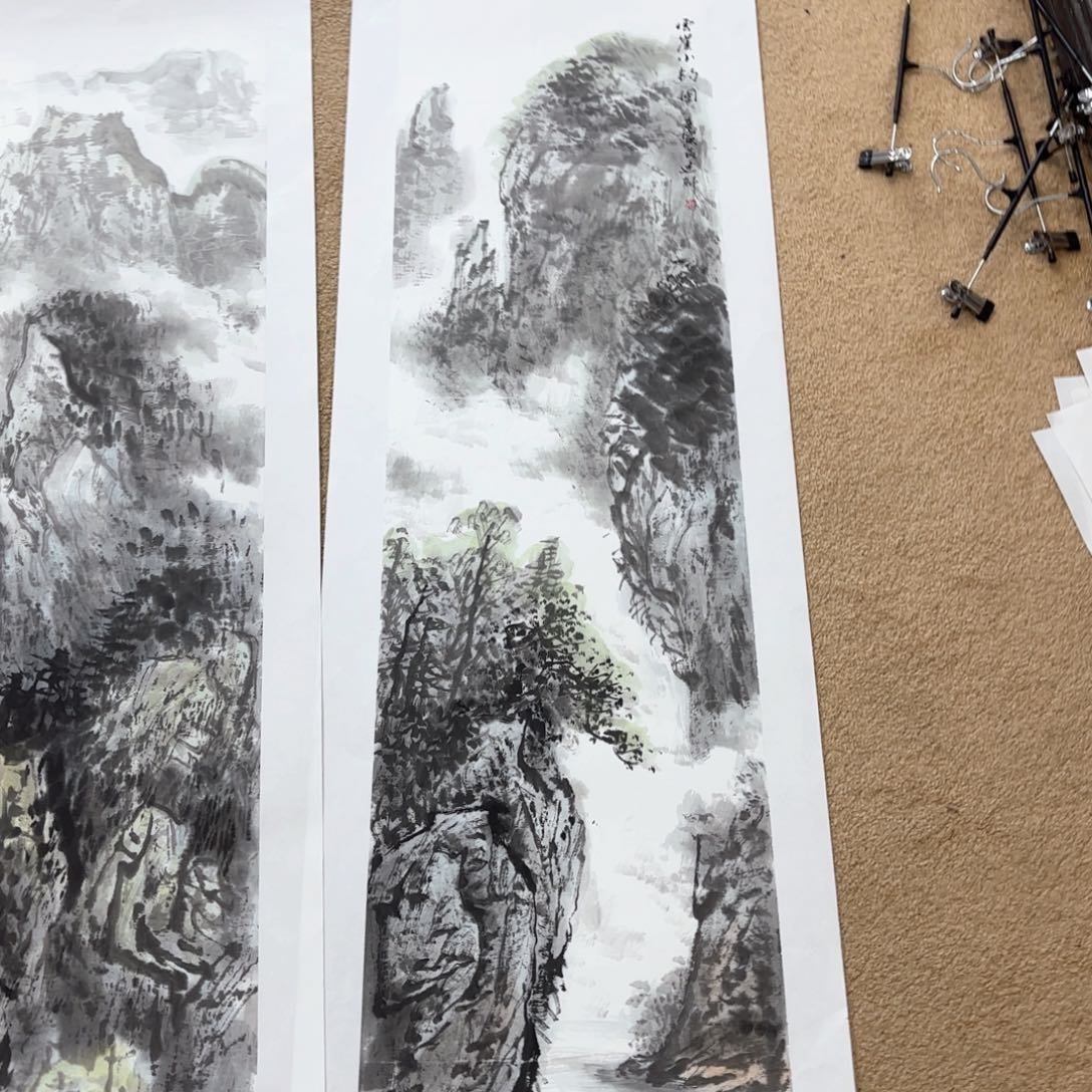 国画山***去贾述轩四尺对开童