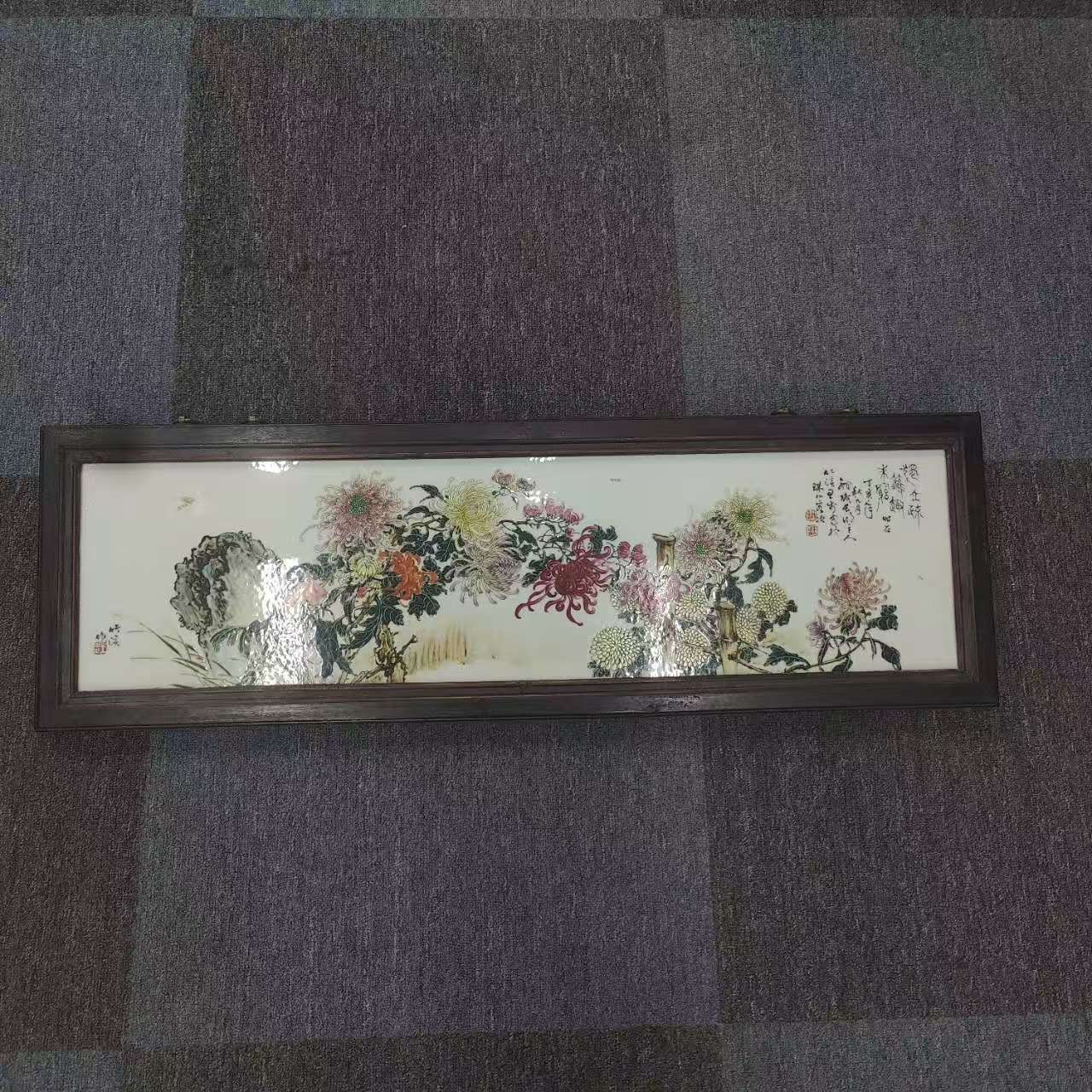 古陶瓷粉彩牡丹花横屏瓷板画