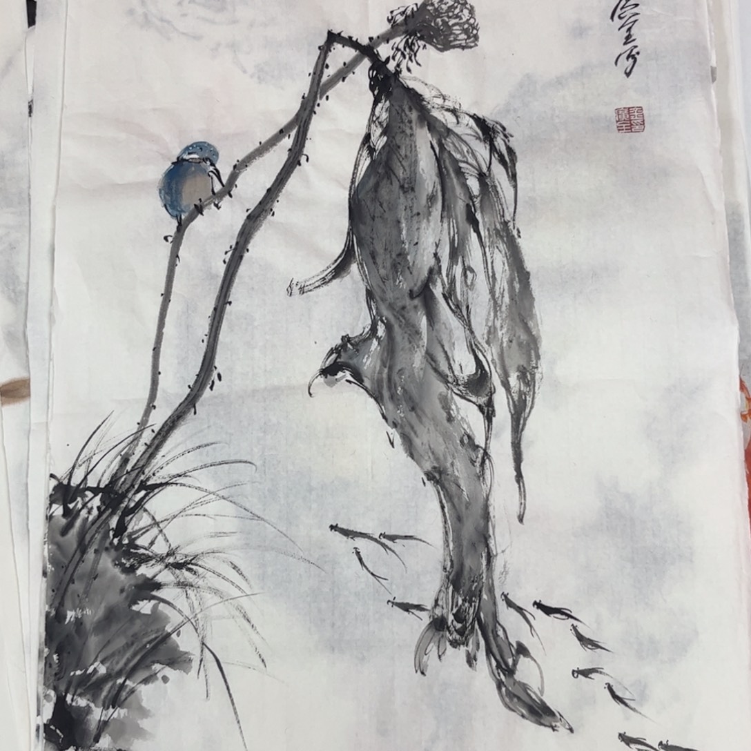 国画四尺三开花鸟m