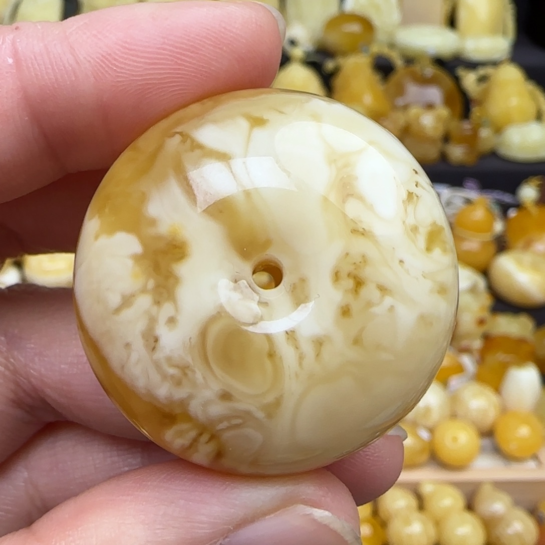 蜜蜡吊坠(不含链)未镶嵌天然俄料溶洞妖花蜜蜡平安扣吊坠