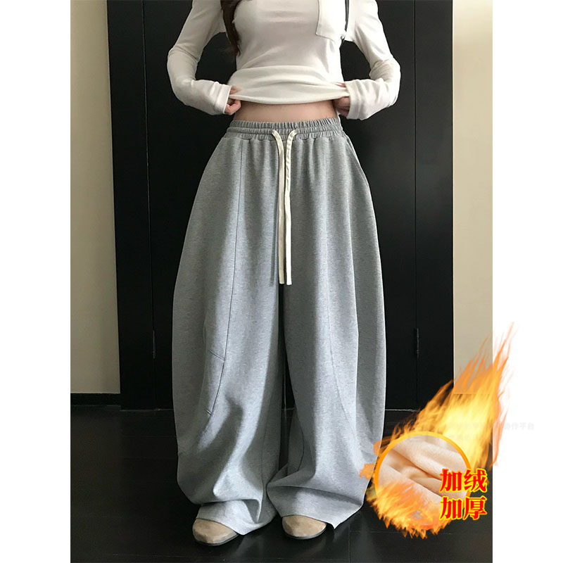芊喜Studio 加绒弯刀阔腿卫裤女秋季新款高腰宽松显瘦直筒长裤
