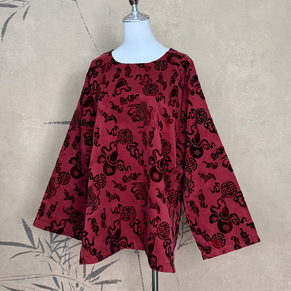 【卷卷新中式】”八宝葫芦“香云纱真丝桑蚕丝植绒高配国风极简罩衫