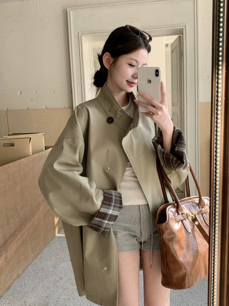 宽松型极简风外套英伦风长袖秋季时尚风衣韩版学院风