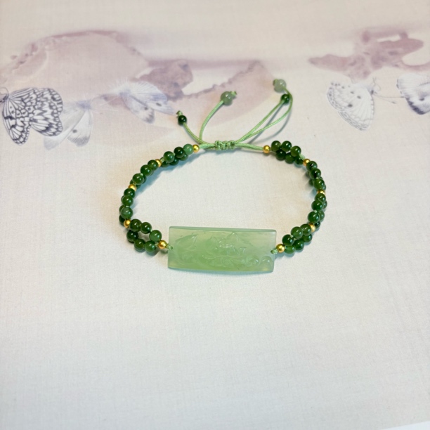 岫玉荷花手牌串珠编织手链