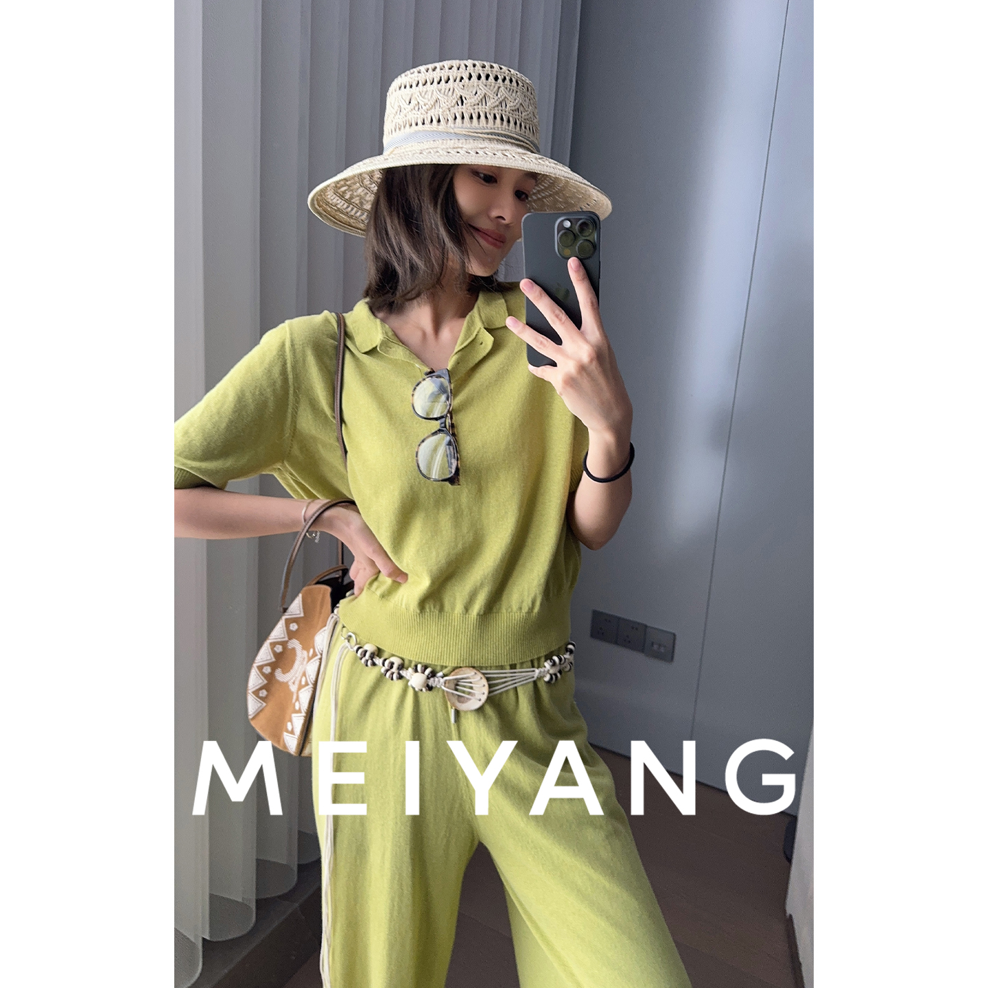 美洋MEIYANG 老钱亚麻棉套装 新色 UPW联名棉麻短袖POLO长裤-周一