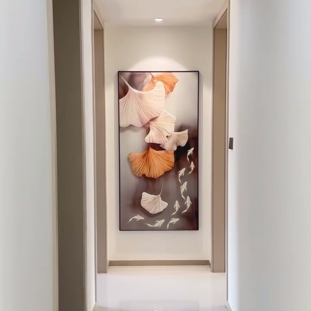 轻奢银杏叶入户玄关装饰画高档艺术走廊过道挂画