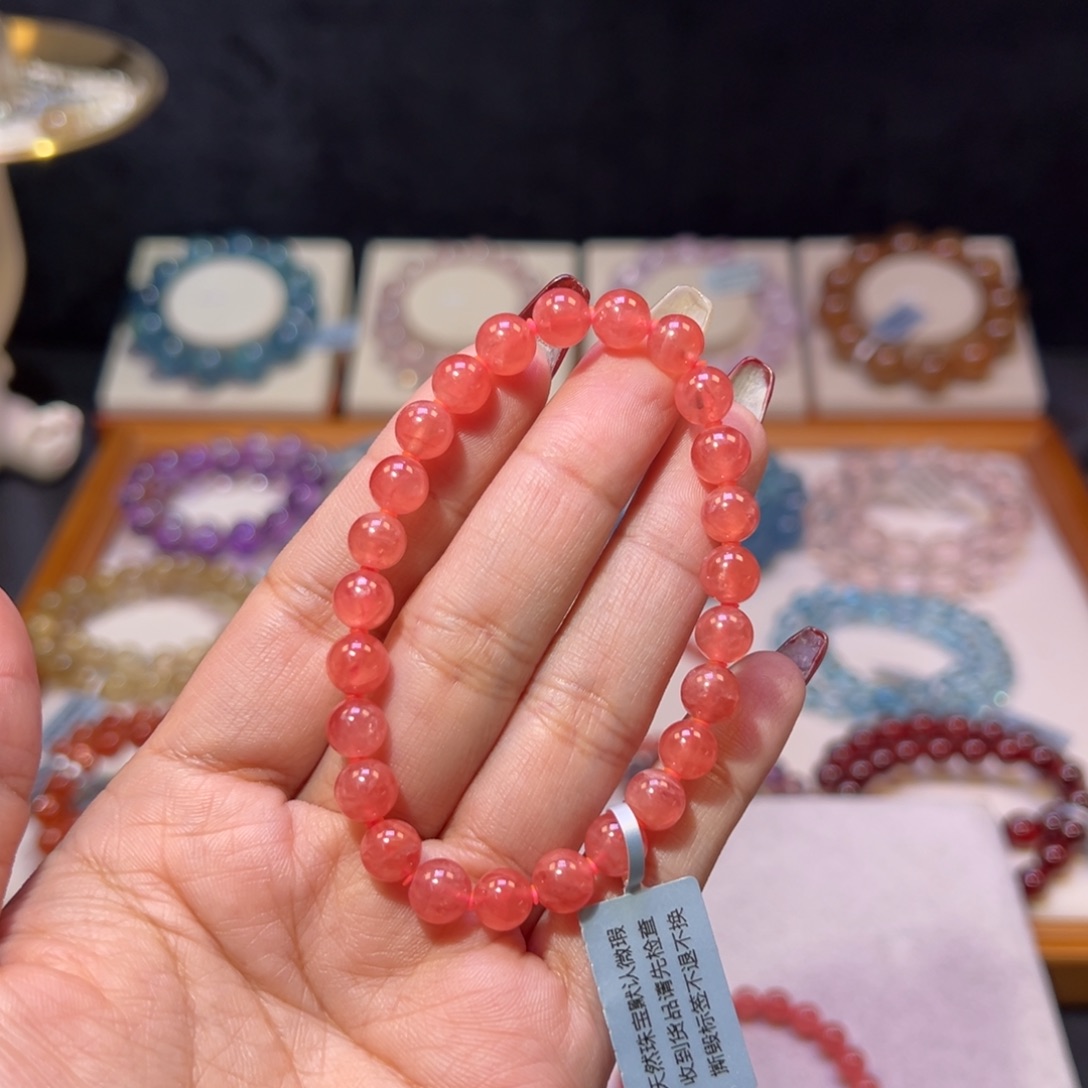 菱锰矿（红纹石）手串未镶嵌紫*红纹石7.3m m