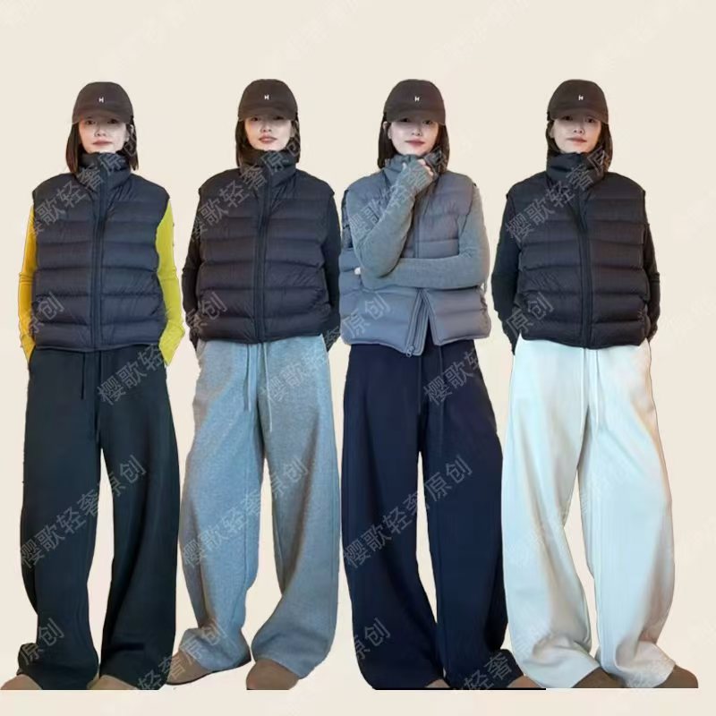 48小时内发冬款加绒韩版慵懒加厚时尚宽松阔腿裤糯米加绒裤D289JJ