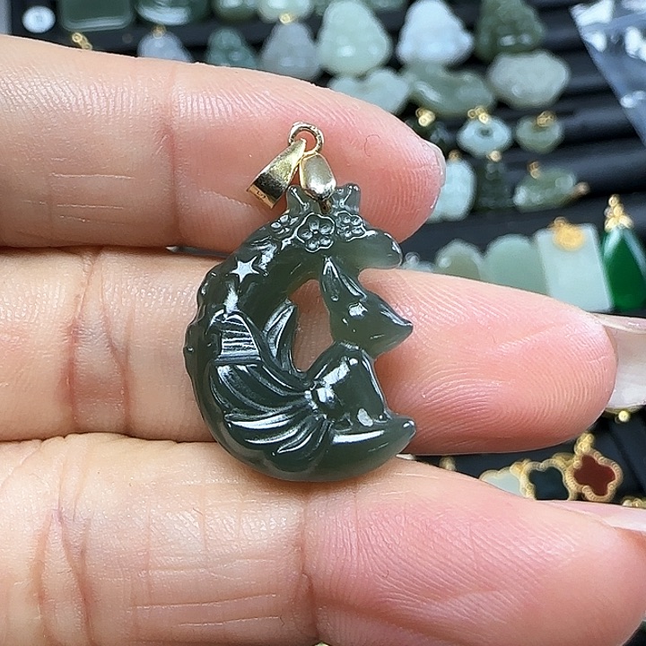 和田玉吊坠(不含链)银S925镶嵌