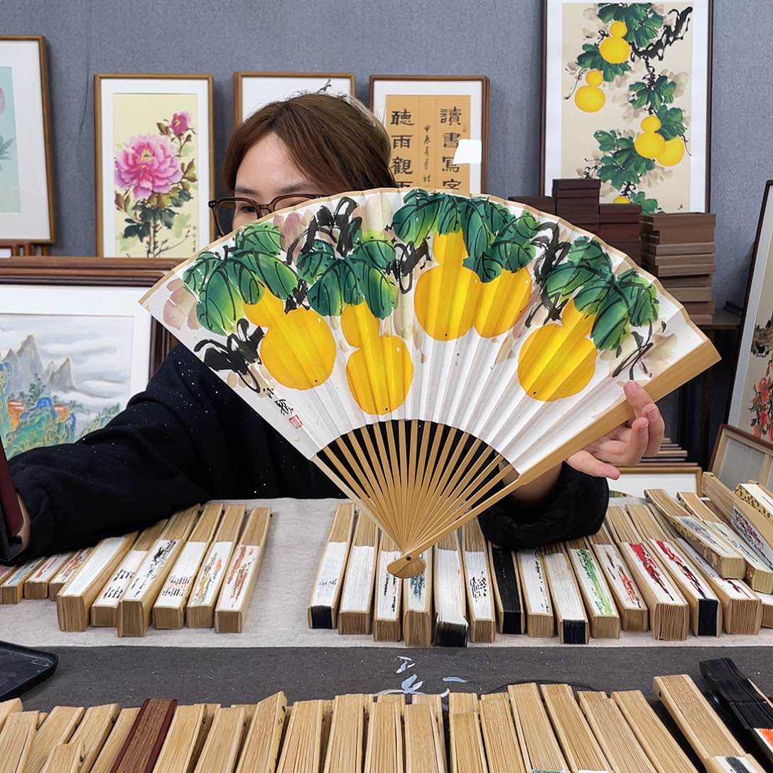 国画95寸玉竹-纯手绘-文玩扇骨（默认粘好）