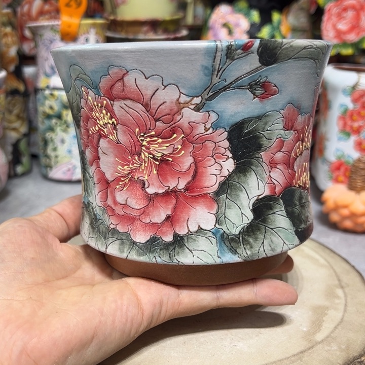 景德镇红陶精品手绘陶瓷