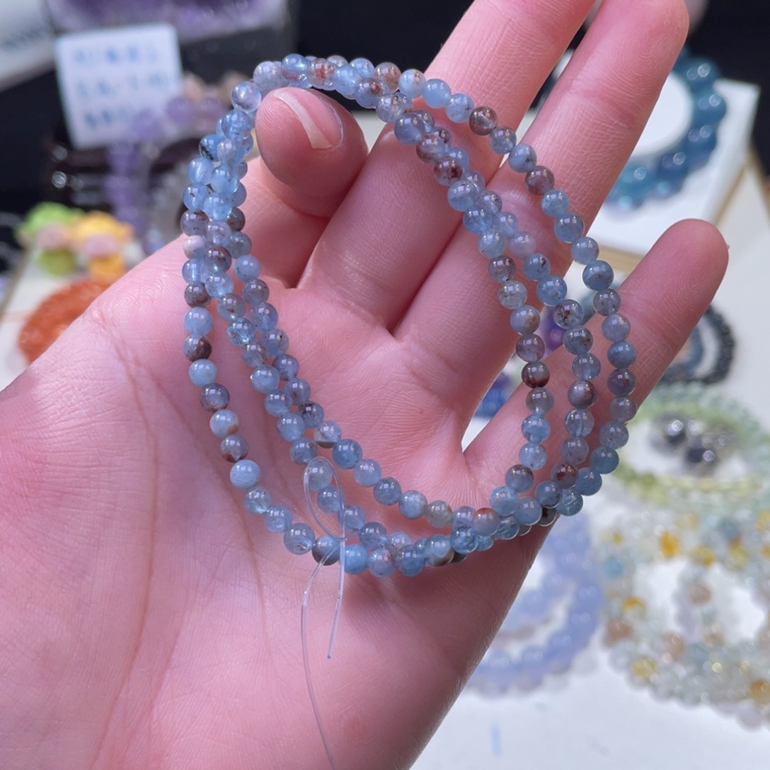 未镶嵌手链水晶岛屿海蓝宝三圈4mm