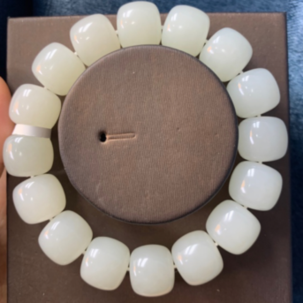 新疆纯籽和田玉白色老型14单圈手串