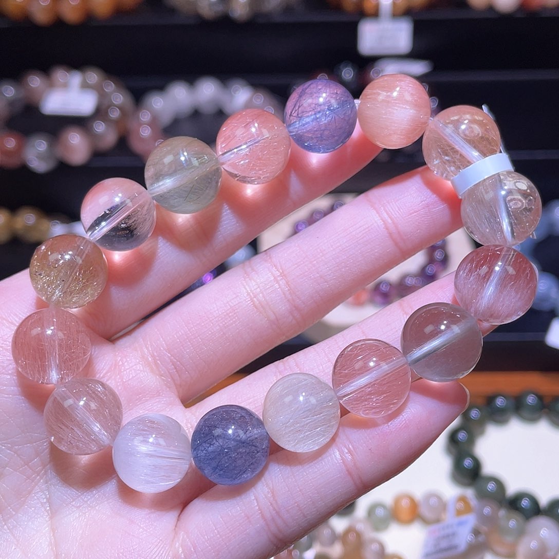 水晶手链未镶嵌兔毛手链，晶体通透12.5+