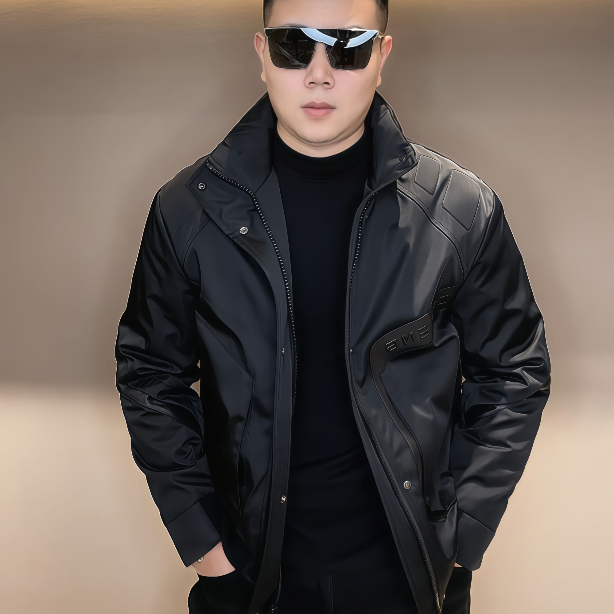 【泡面锅男装】冬季轻奢男士时尚绵羊皮拼接羽绒服夹克外套 250326