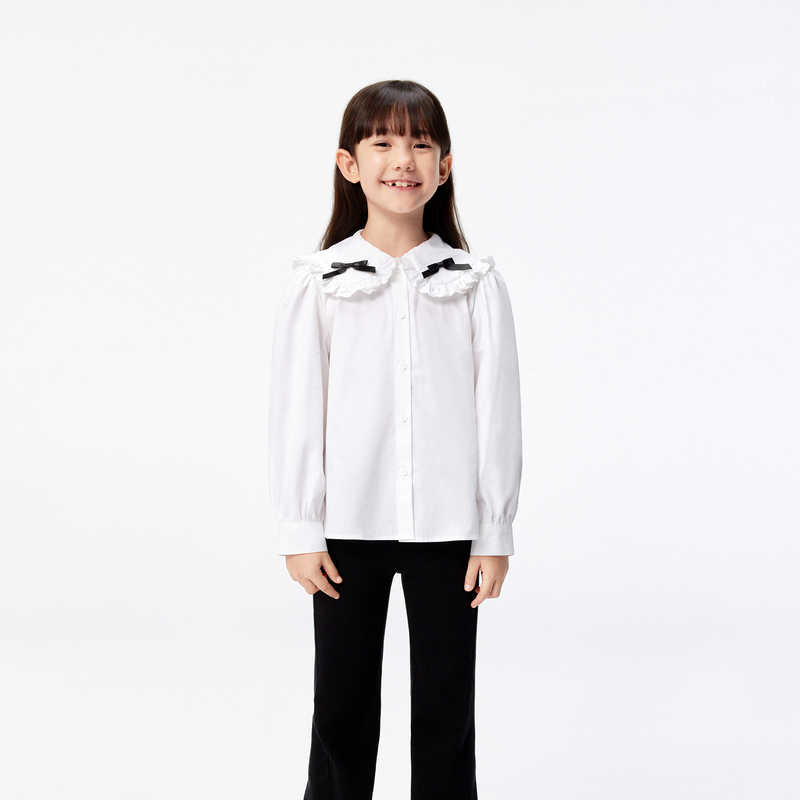 littlemoco童装25春新款女童娃娃领长袖衬衫衬衣#KBE1SHT012
