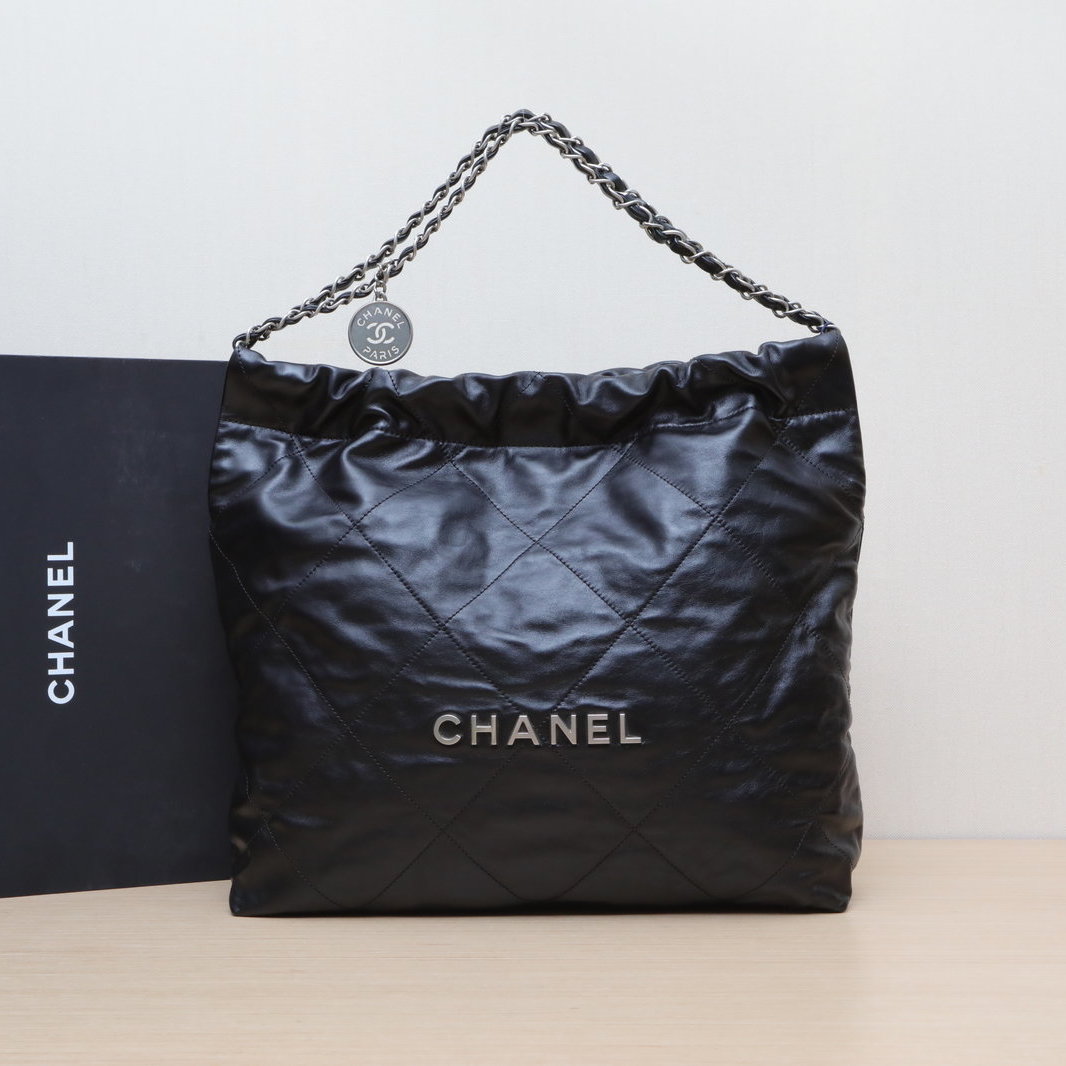 95新 Chanel/香奈儿 【娇】22Bag 托特包 35黑色皮革C 芯片 806259