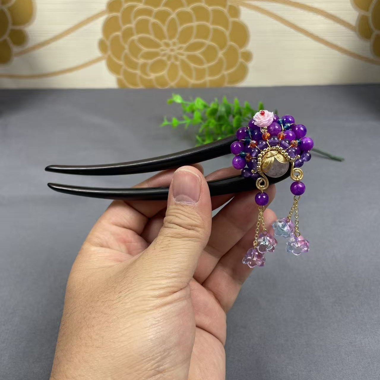 木质非金属15厘米黑檀木刀马旦发簪国风脸谱新中式古风头饰配饰