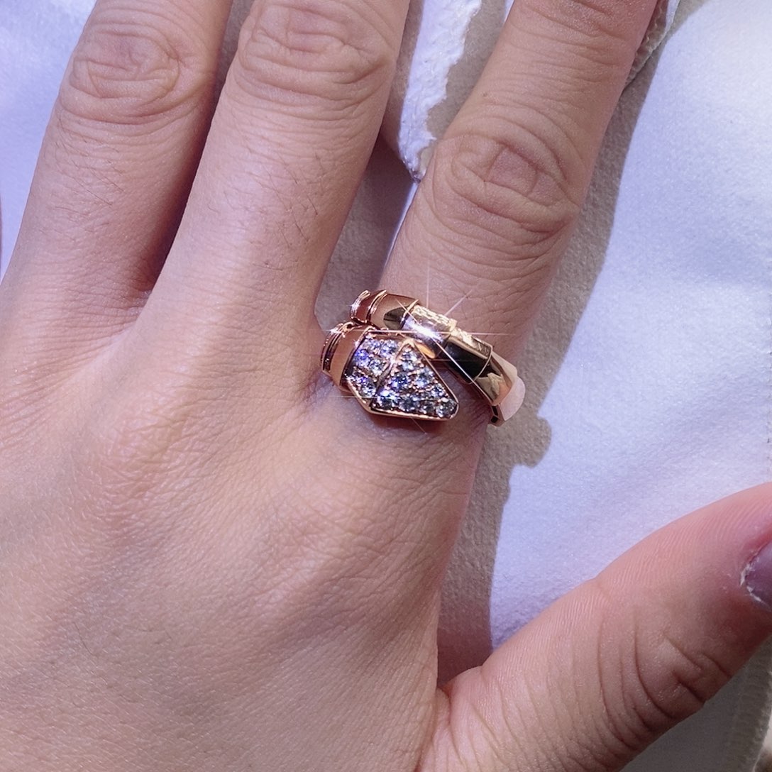 钻石戒指/指环18K金镶嵌蛇戒k玫头带钻