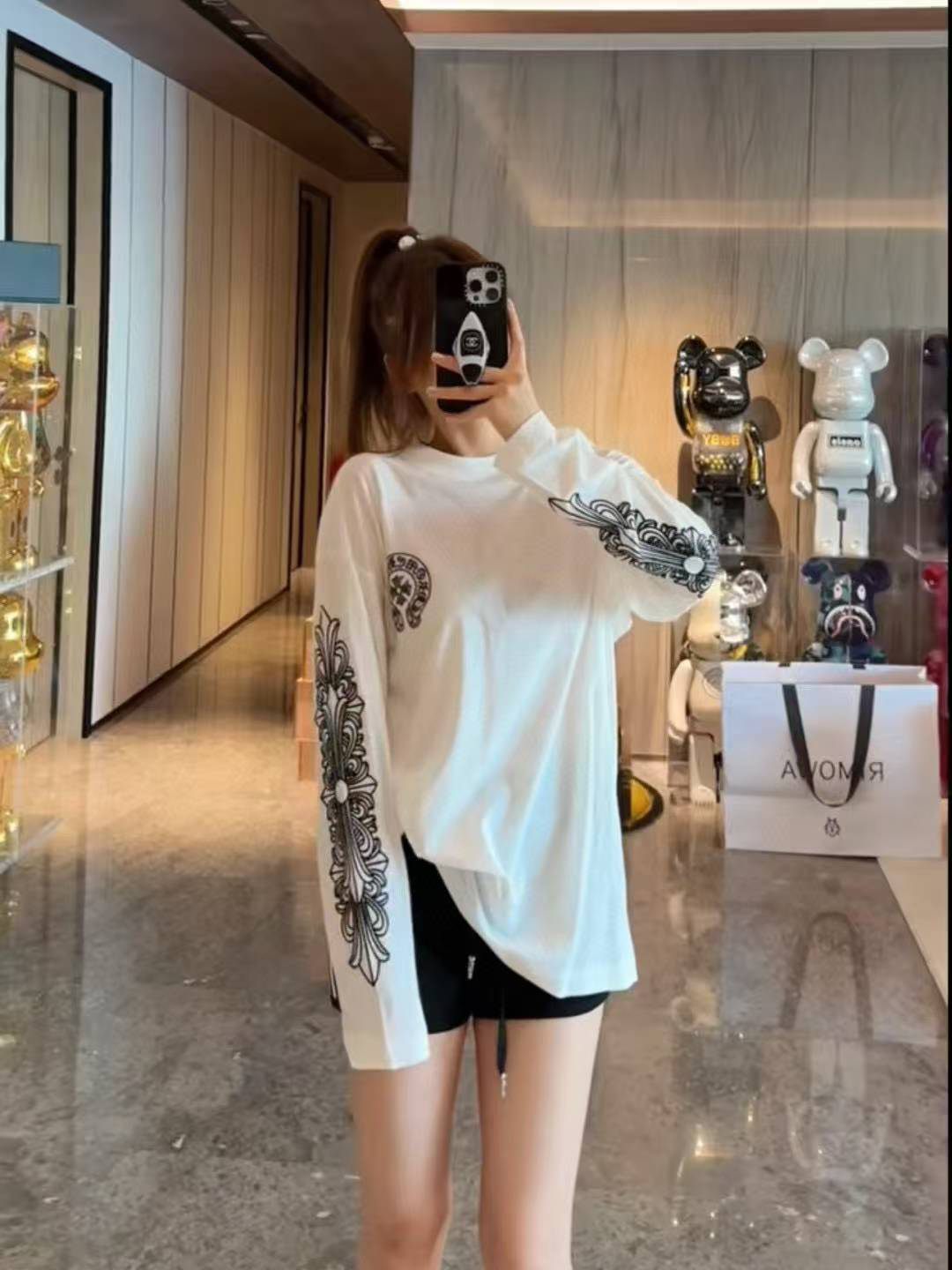 梵文马蹄钻印花防晒衫T恤