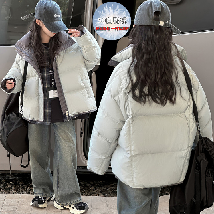 羽绒服休闲纯色女童中大童舒适情侣连帽宽松加厚冬季白鸭绒轻盈