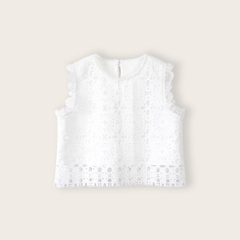 孤品特价【月光独白】高定面料镂空水溶蕾丝上衣25A1096无袖