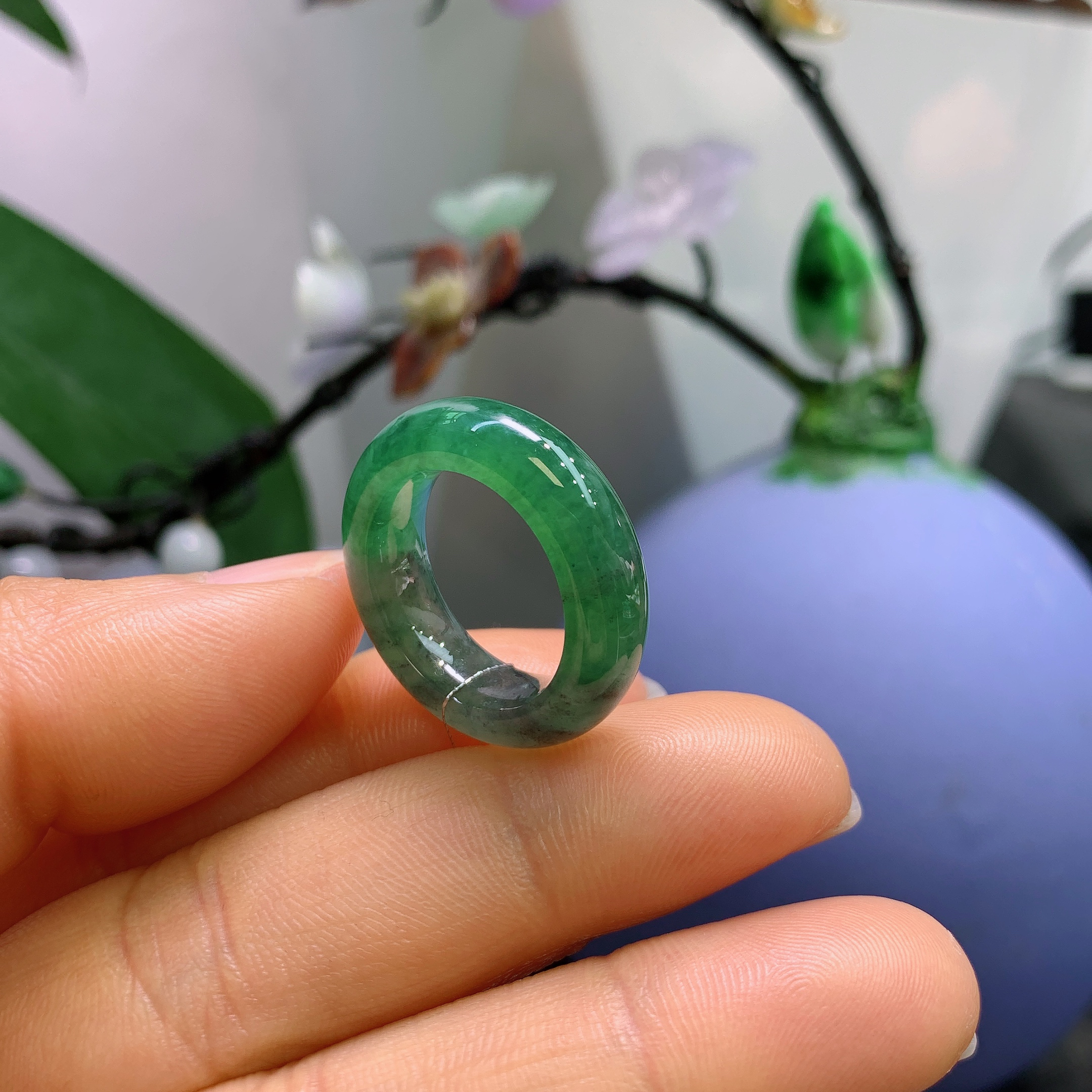 11-12圈口缅甸天然翡翠A货冰润绿乌鸡戒指A798#