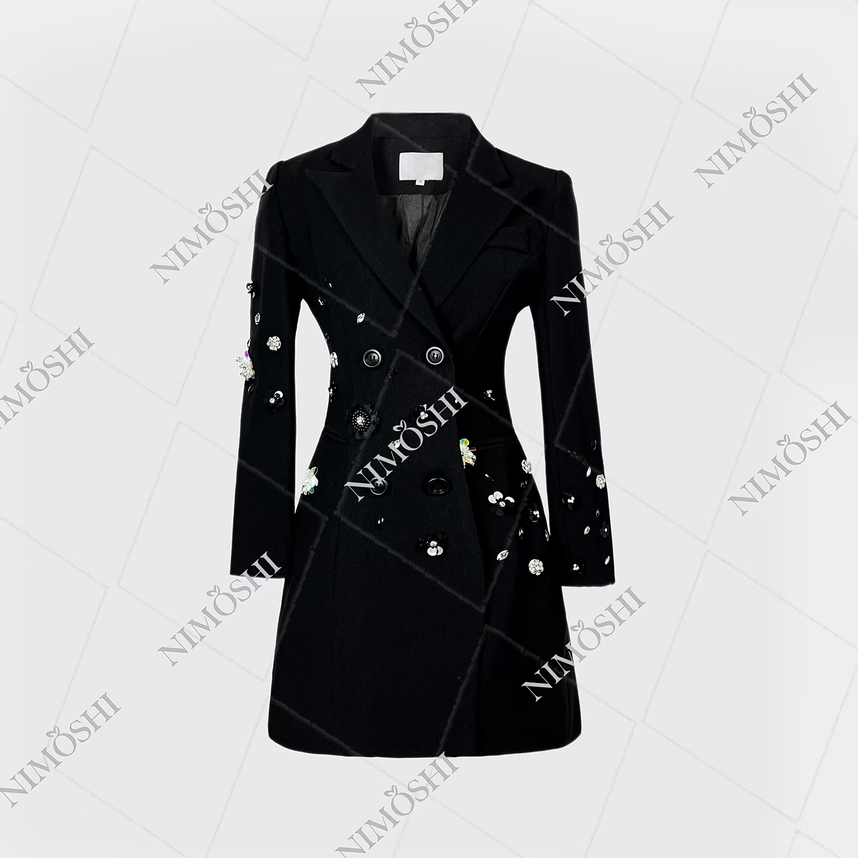 NIMðSHI【莎莎】简约高级轻奢西装款钉珠小众气质显瘦连衣裙女Q1056