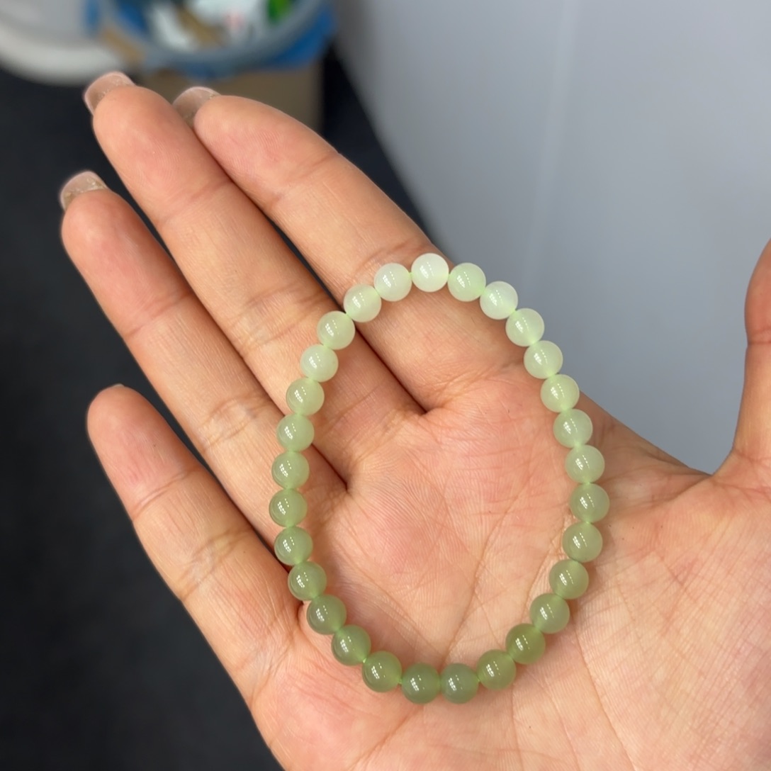 和田玉卡6渐变手串18K金镶嵌