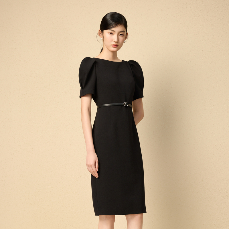 【粉丝专享】【恣意格调】夏季设计感一字领连衣裙黑色LDGB5AWOP831