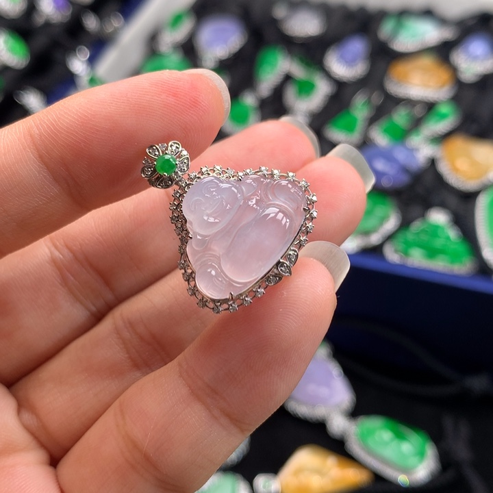 翡翠吊坠(不含链)18K金镶嵌