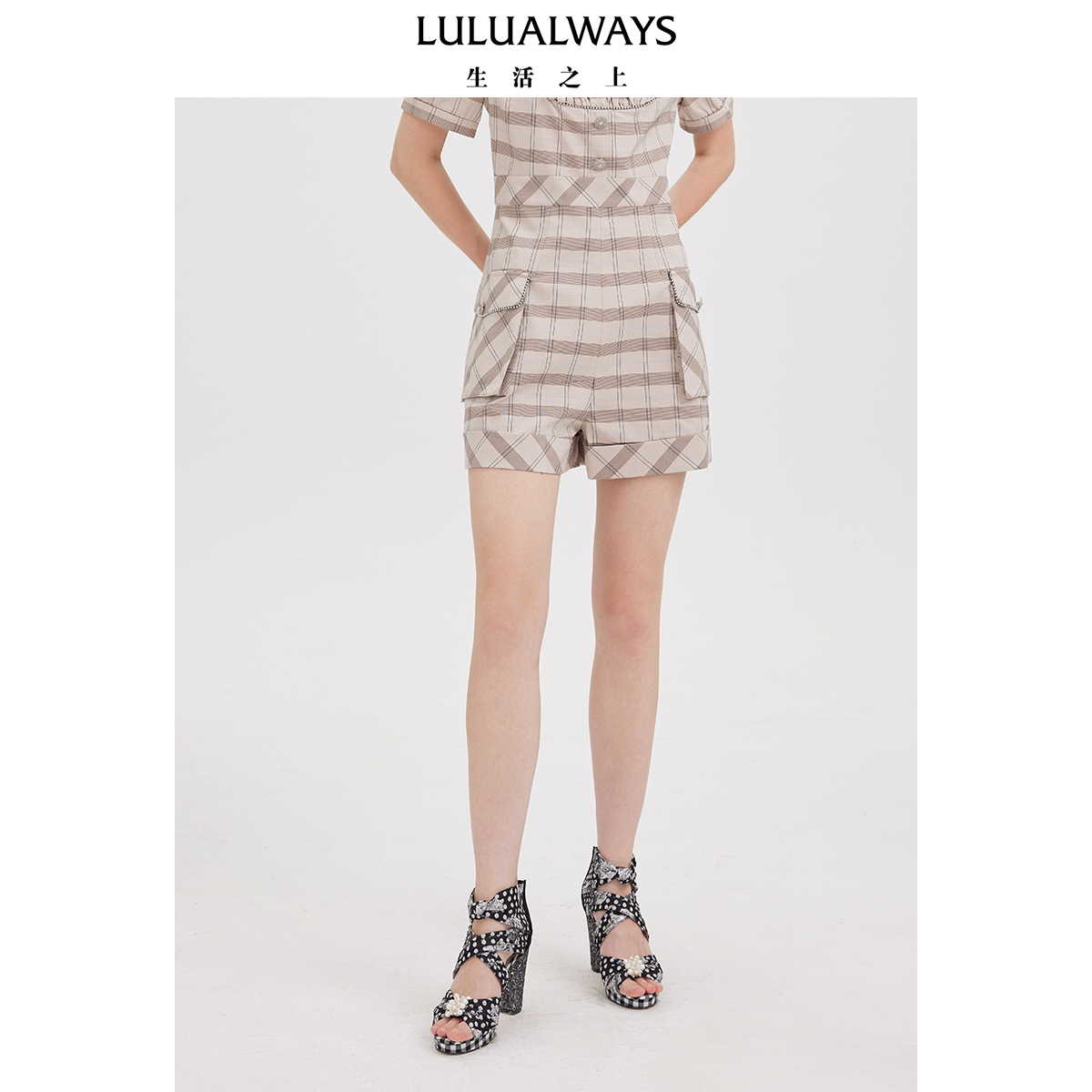 LULUALWAYS【商场同款】潮流时尚复古拼接风格纹连体裤