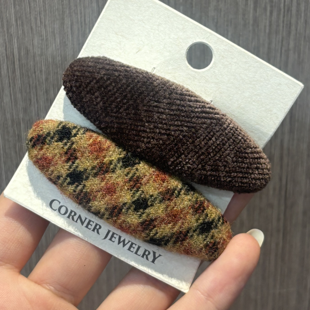 秋冬复古格纹椭圆发夹女简约时尚刘海碎发百搭头饰