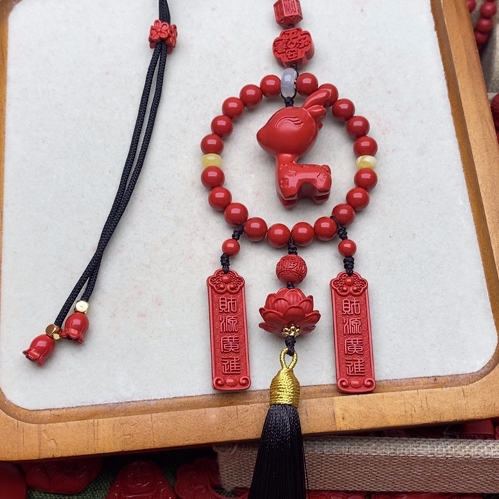 天然辰砂小鹿车挂