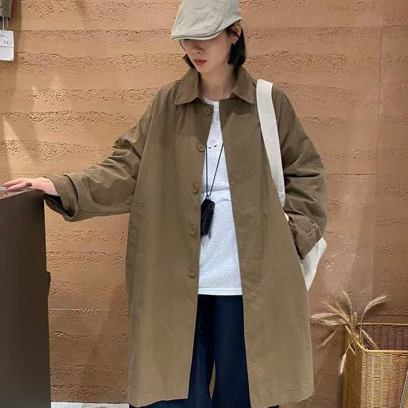 TY55633风衣女款2025新款中长款韩系休闲宽松大码双层秋季外套