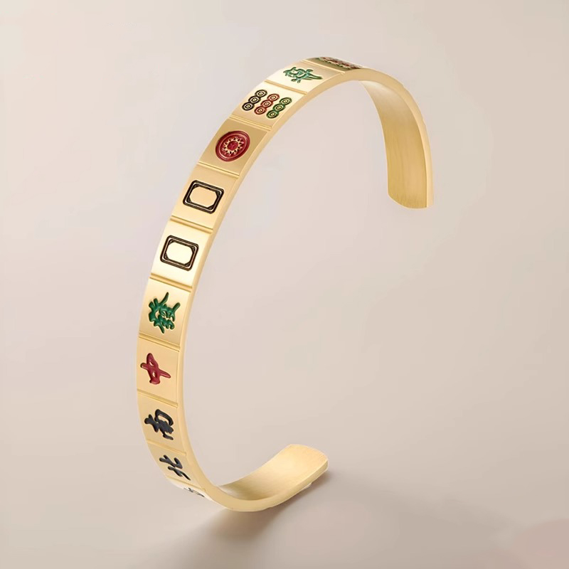 足银手镯 手工包工艺彩色麻将手镯民族风潮流浅气质32/1.9g