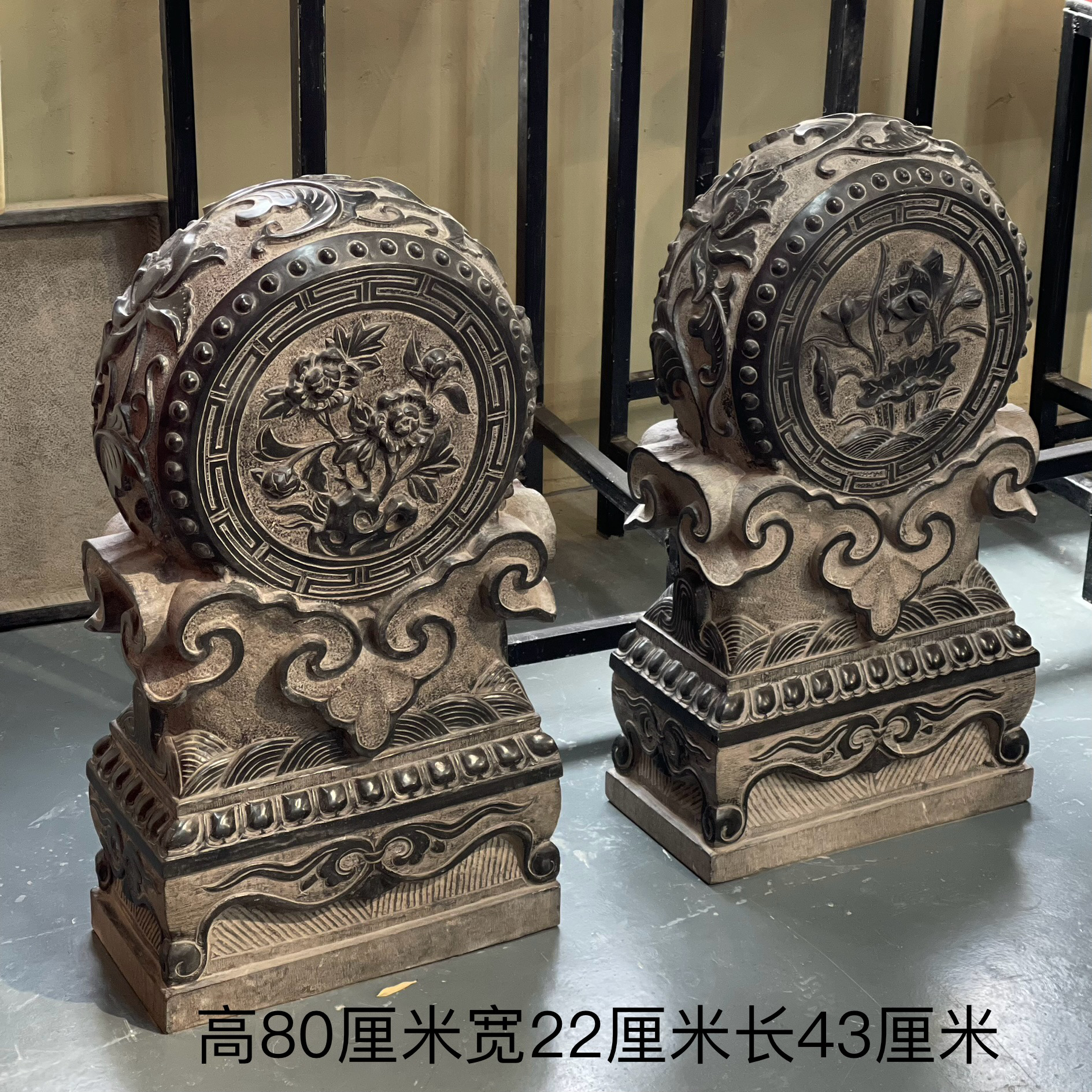 石雕青石整石雕刻精雕版缠枝莲圆抱鼓石门鼓石摆件80高