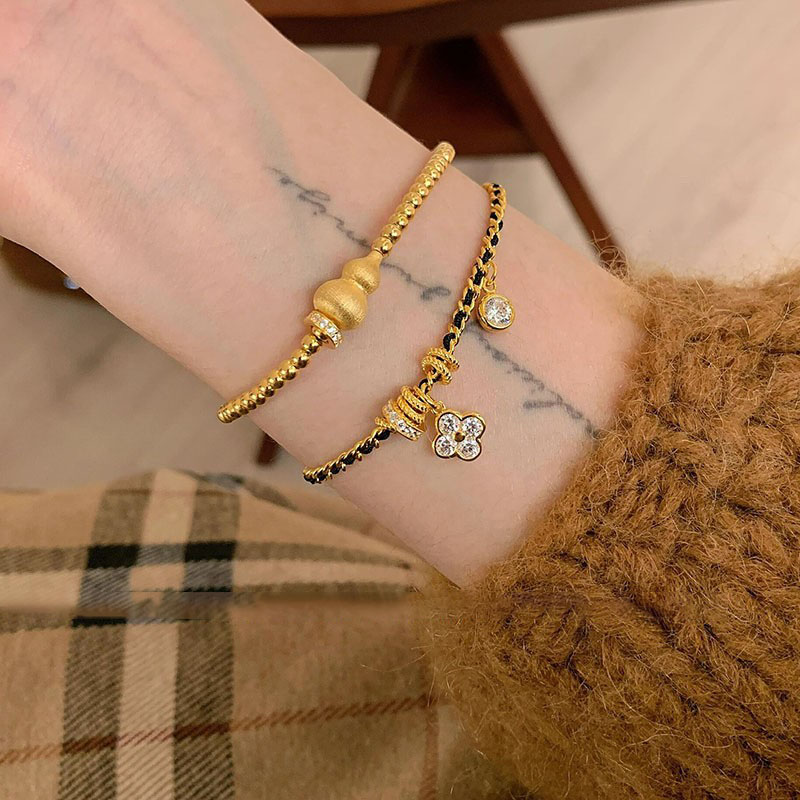 铜合金手链 新中式拉丝葫芦手链复古风个性百搭转运珠跑环手环女