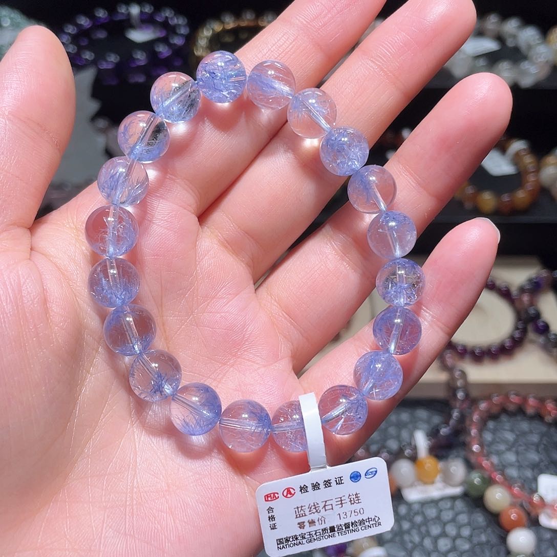 水晶手链未镶嵌蓝线石手链，晶体通透