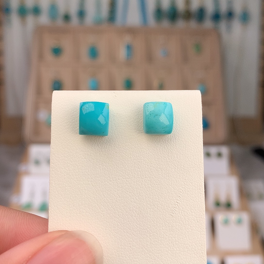 绿松石银S925镶嵌耳饰