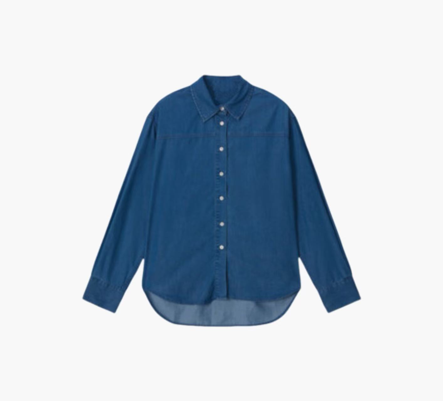 纽扣常规袖翻领透气成人秋季衬衫春季牛仔蓝色  DZ250822