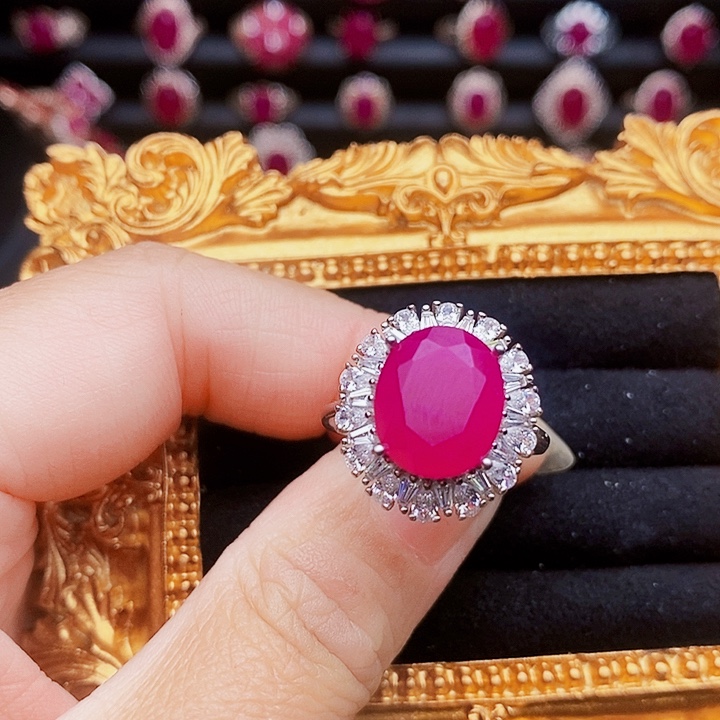 戒指银S925镶嵌红宝石