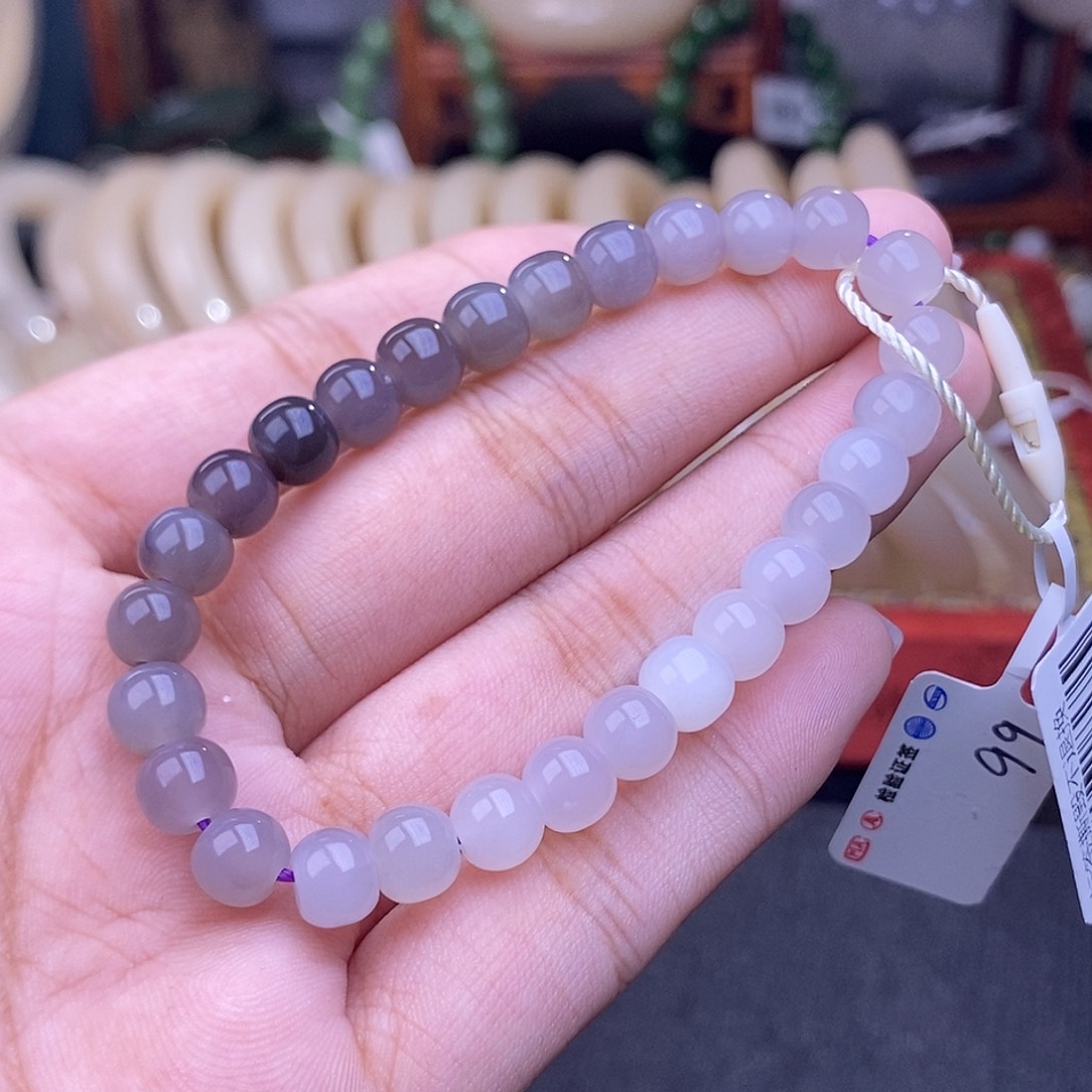 和田玉清货价烟紫手串7mm未镶嵌