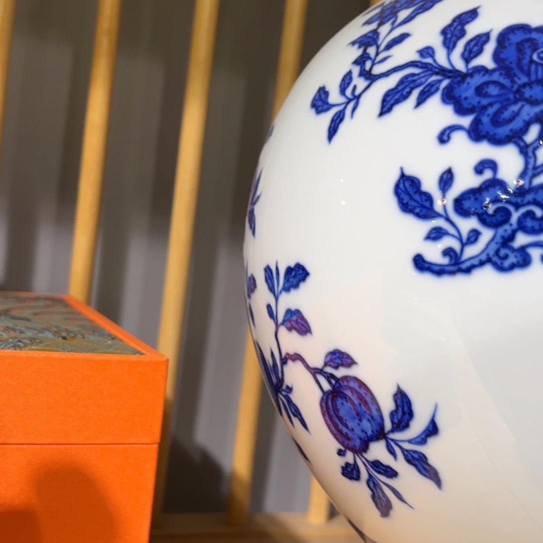皆***喜陶摆件手工手绘青花瓶