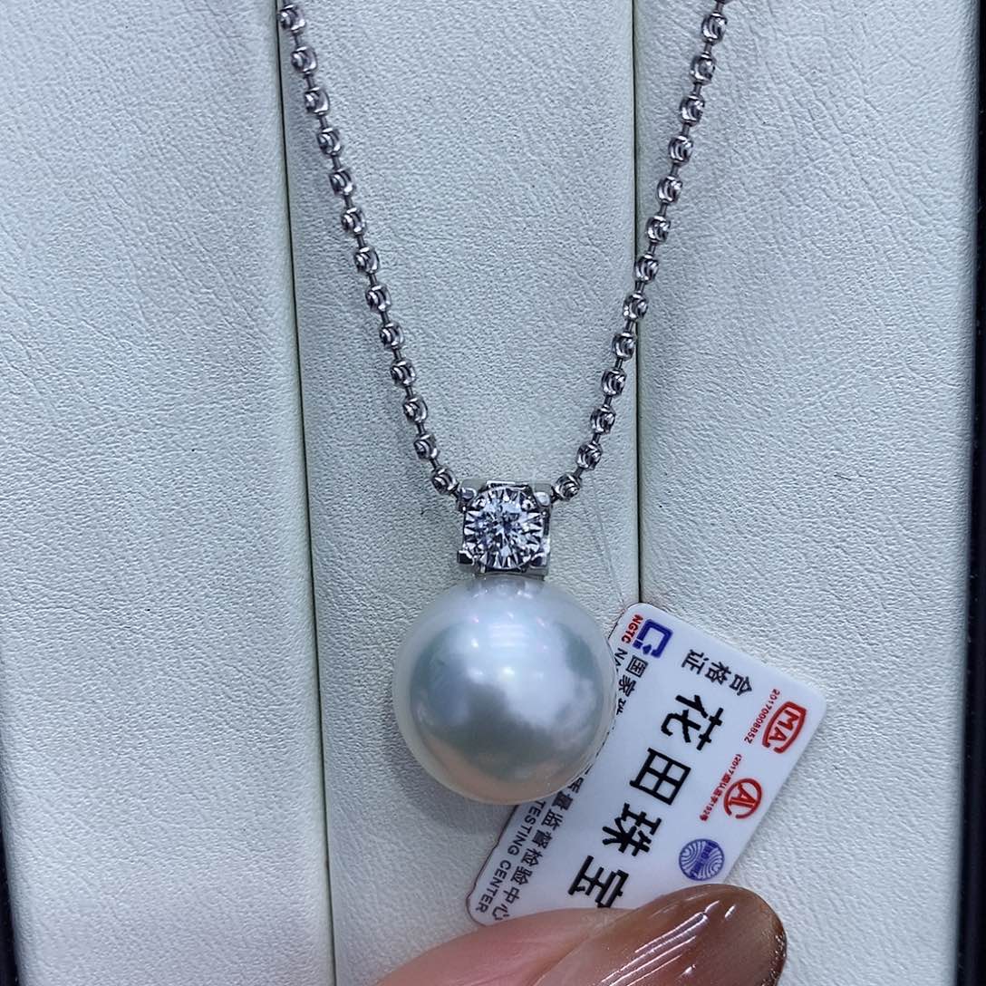 海水珍珠吊坠(不含链)18K金镶嵌14到15点位