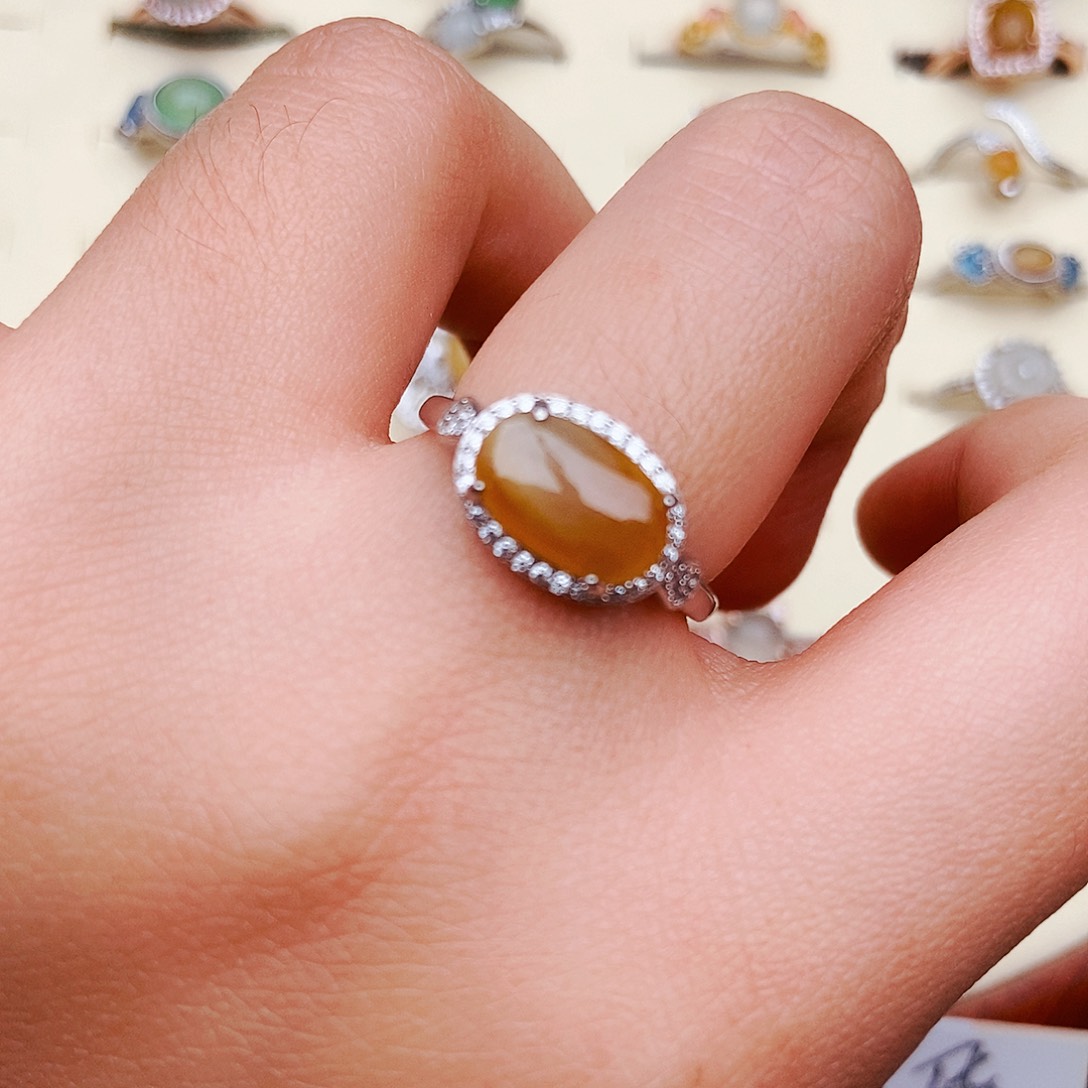 翡翠戒指银S925镶嵌天然A货翡翠