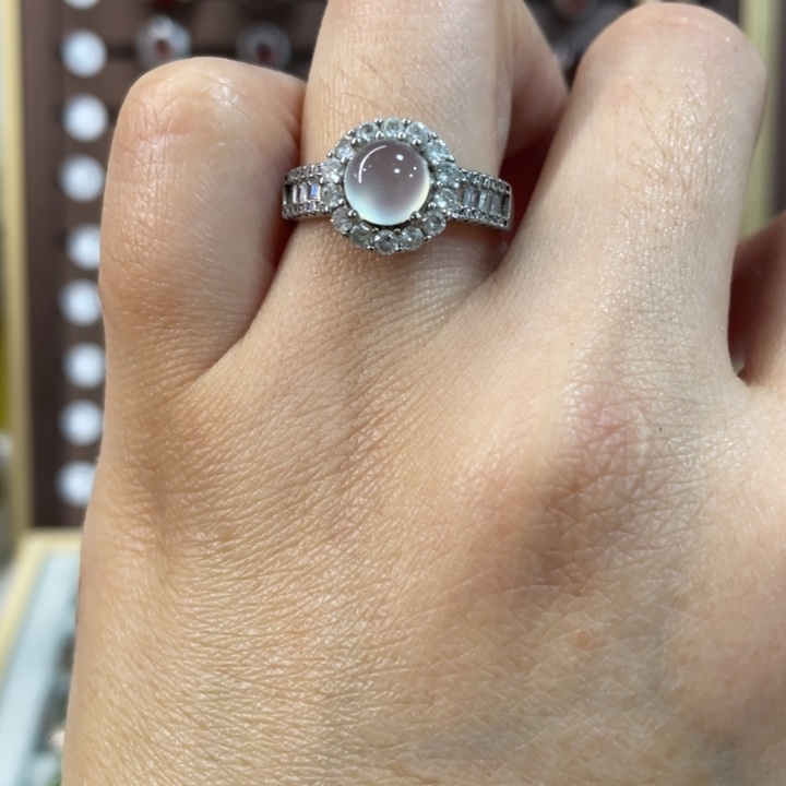 蛇纹石玉戒指银S925镶嵌